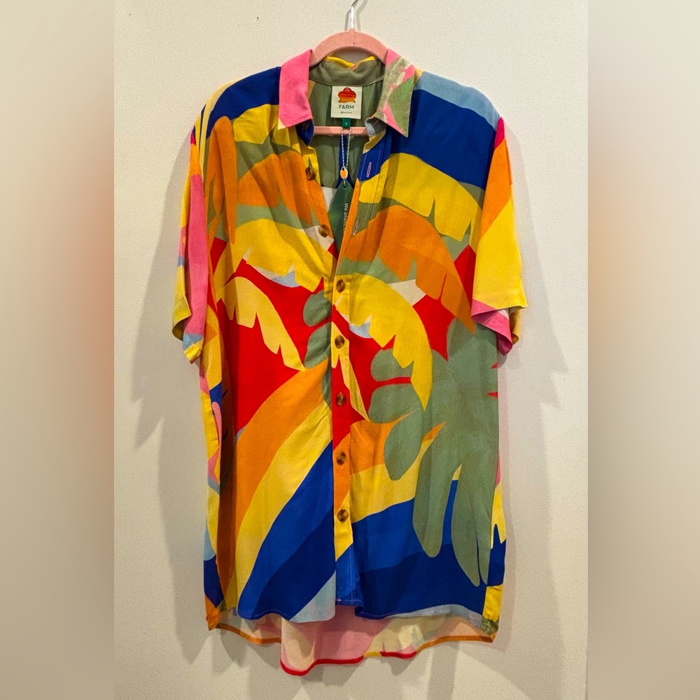 FARM Rio Multicolor Tropical Print Button-Down Shirt NWT